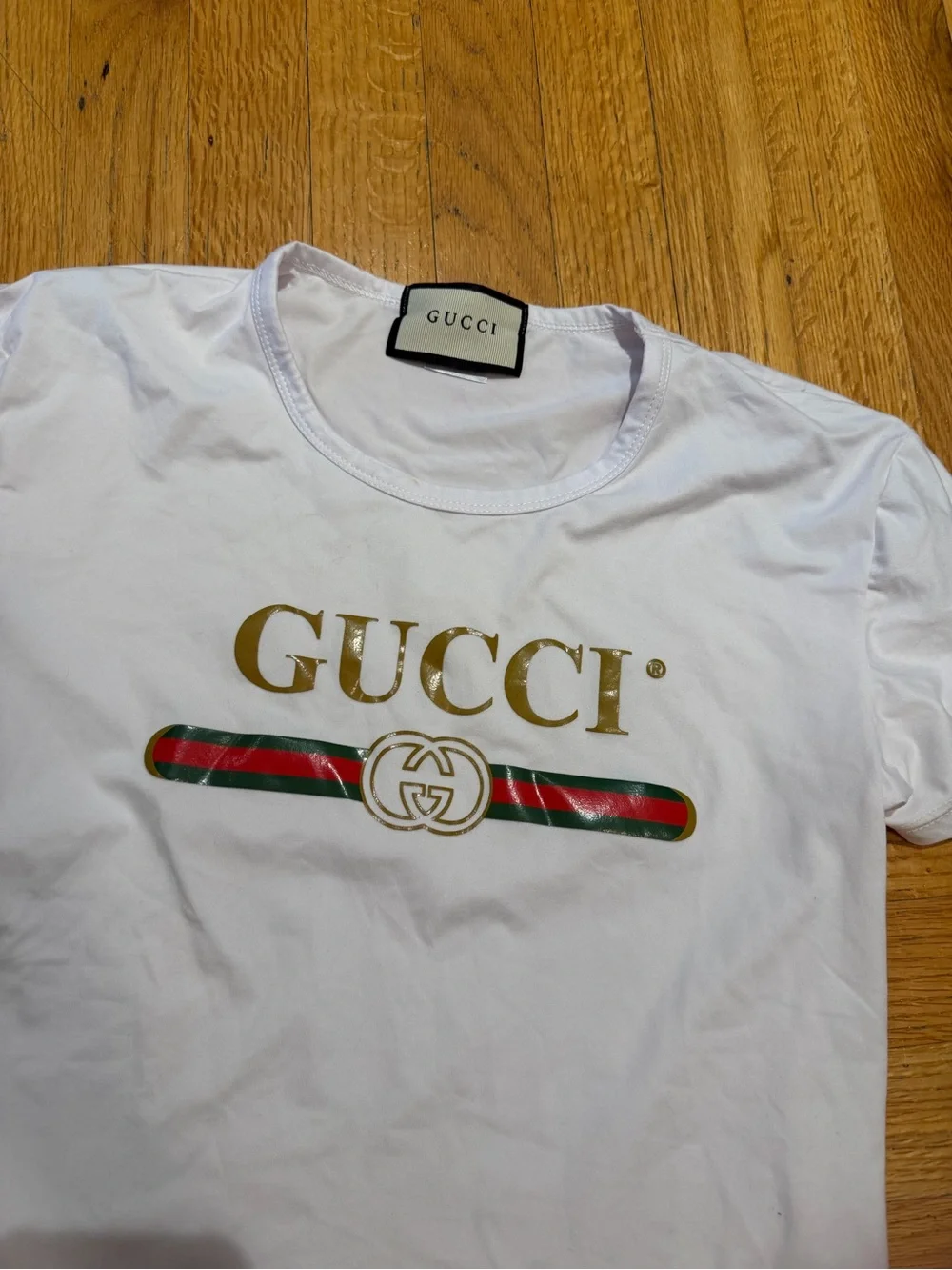 White Logo Tee with Gold Script - Picture 2 of 3